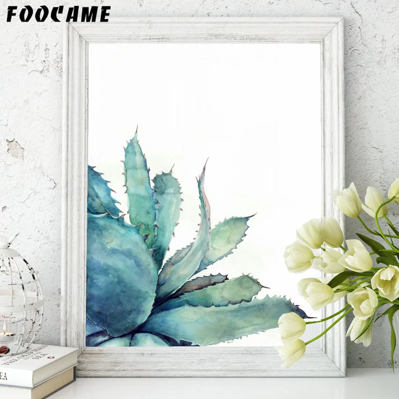 FOOCAME Watercolor Tropical Plants Cactus Posters and Prints Art Canvas Painting Home Decoration Wall Pictures For Living Room | Дом и сад