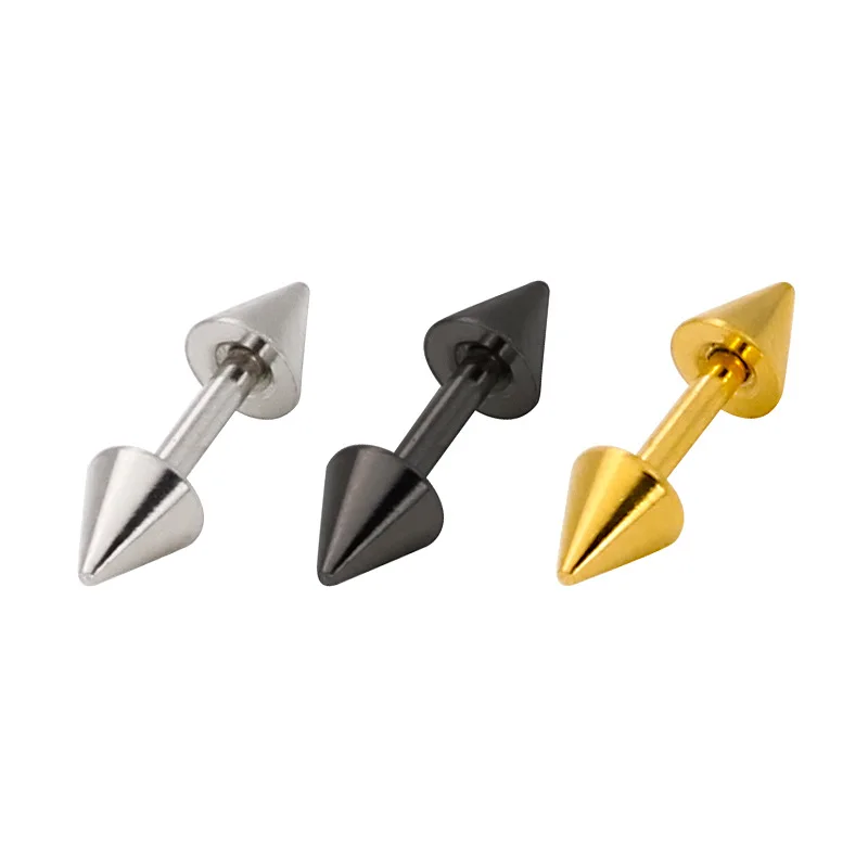 

Fake Plugs Earring Pointed Cone Design Cool Stud Earring Spike Stud Piercing Earring For Men
