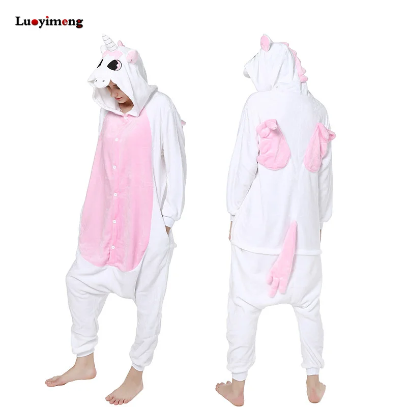 Kigurumi пижамы для взрослых женщин Единорог аниме панда Onesie животных Единорог костюмы пижамы комбинезон для девочек одеяло пижамы - Цвет: pink unicorn