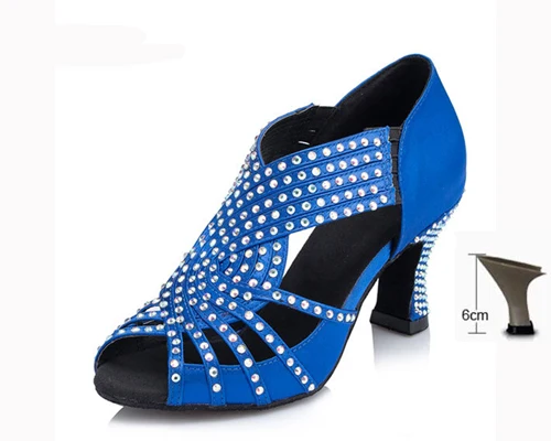 Blue Heel 60mm Женские туфли для Бальных и латиноамериканских танцев; цвет синий, желтый; туфли для сальсы; женские вечерние туфли для танцев на высоком каблуке 6/7, 5 см; мягкая подошва; 1816 - Цвет: Blue Heel 60mm