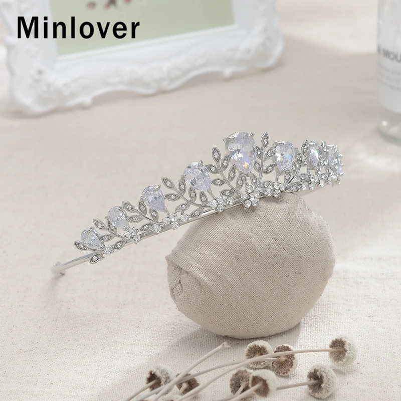 Minlover Роскошные диадемы с фианитами в виде листьев короны цветок горный хрусталь