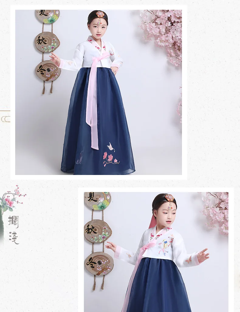 Детская одежда с вышивкой Korea Hanbok традиционное платье; подходит для свадьбы в Корейском стиле «ханбок» для Для женщин Винтаж Южно-корейский танец меньшинств Костюмы