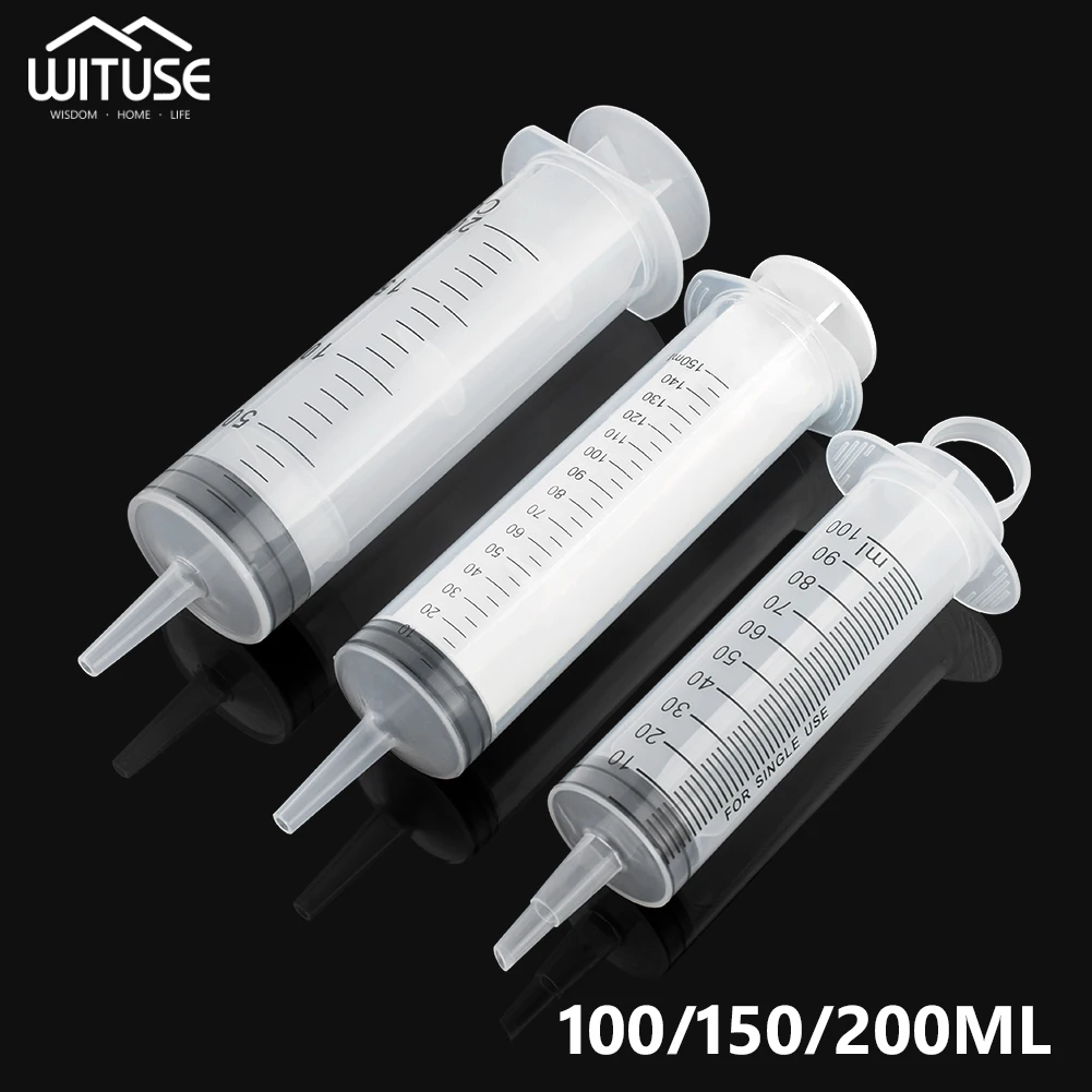 100ml 150ml 200ml Plastic Syringe With Cover Measuring Nutrient Hydroponics Transparent Syringe DIY Industrial Tools