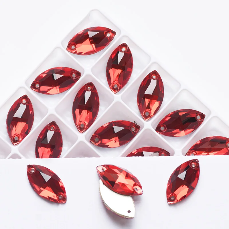 YANRUO 3223 All Sizes Lt.Siam Navette Flatback Crystal Strass Glass Sewing Rhinestone For Clothes Sew On Stones |