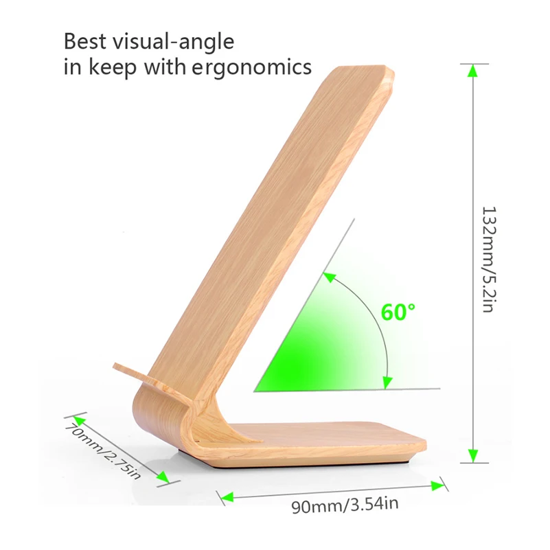 Быстрое беспроводное зарядное устройство с 2 катушками под дерево подставка для