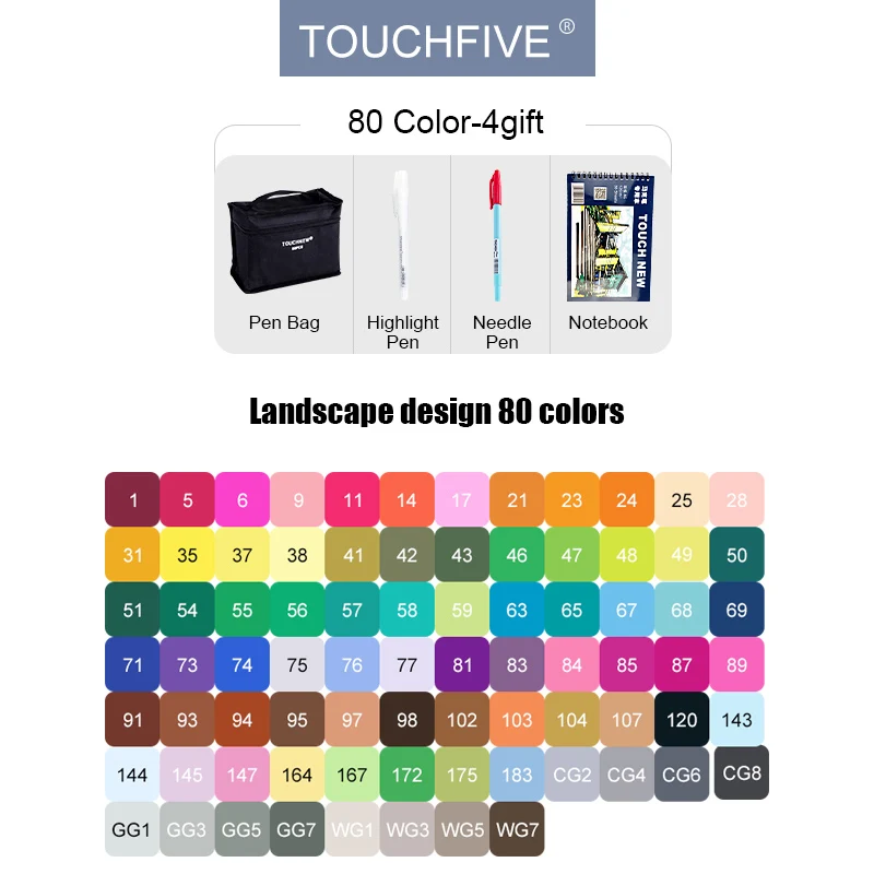 80-colors-landscape TouchFIVE маркеры 40/60/80/168 и 30 штук на выбор, набор профессиональных маркеров на спиртовой основе с двойным наконечником для рисования, эскизов, дизайна, манги и аниме - Цвет: 80-colors-landscape