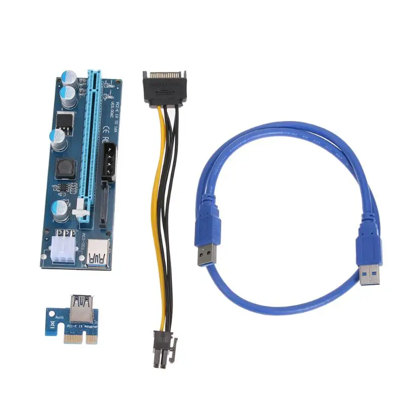 PCIe 1X 4x 8x 16x удлинитель USB 3 0 PCIE Riser Card Express адаптер SATA molex 15pin до 6pin 8pin кабель питания
