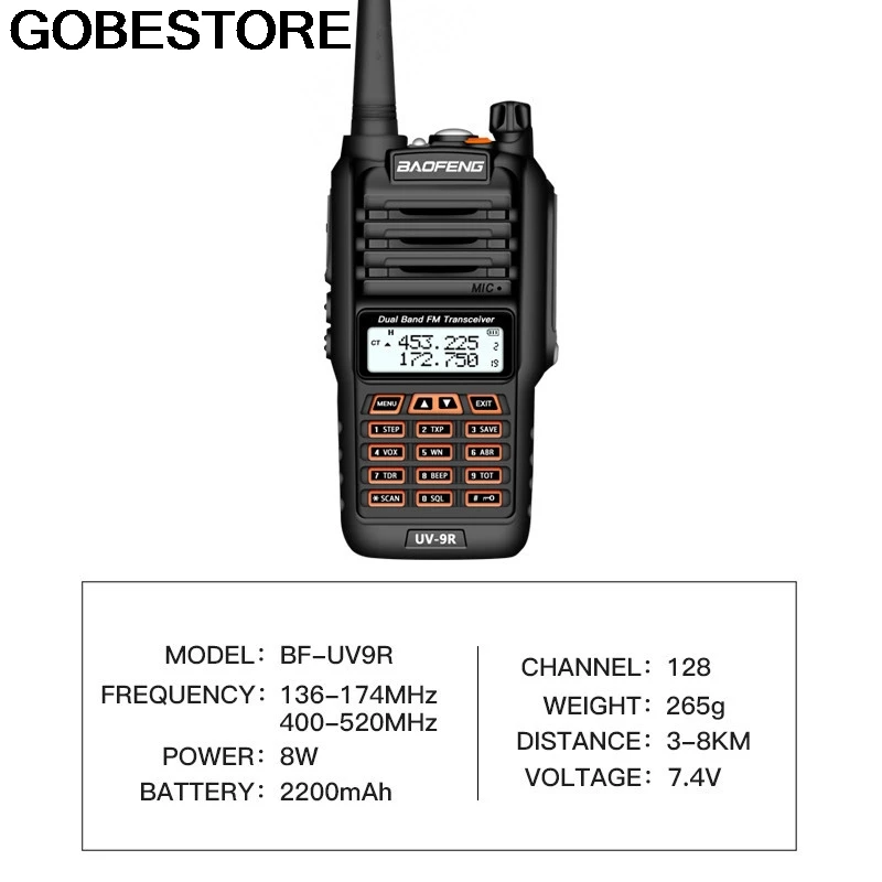 Baofeng Водонепроницаемая UV 9R радио антенна 8 Вт UHF/VHF рация диапазон 5 км Cb