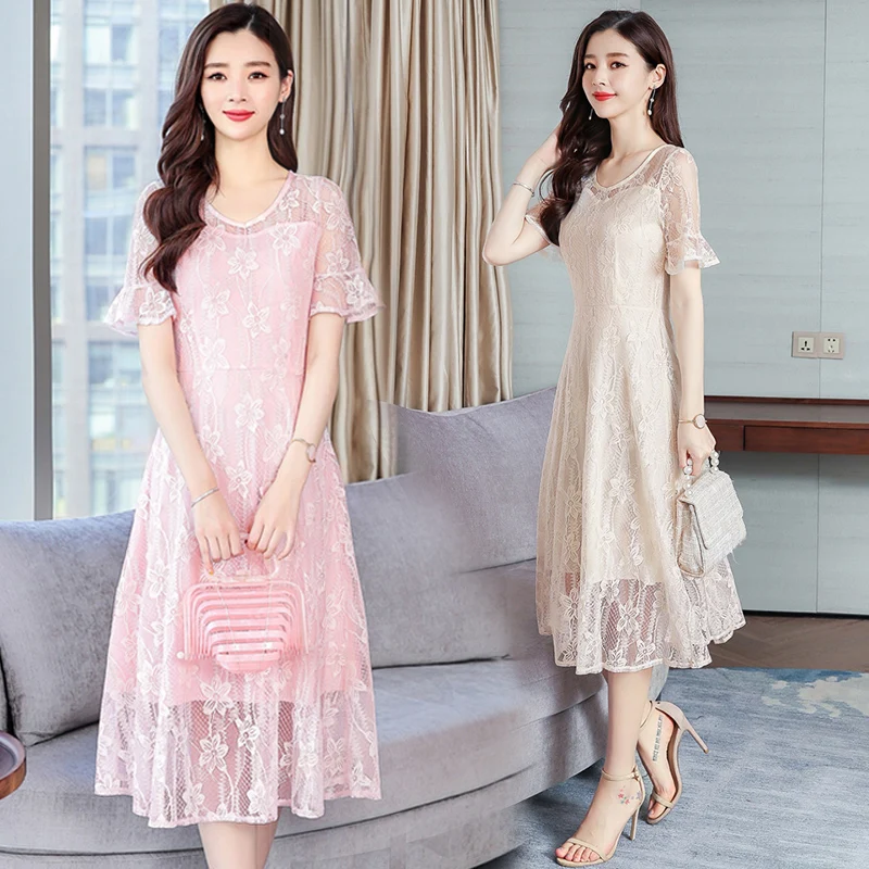 Новинка модное женское кружевное летнее платье новинка 2019 корейский элегантный