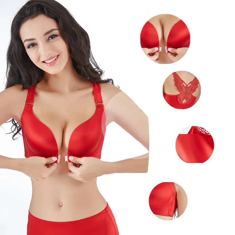 Женский бюстгальтер пуш ап без косточек с застежкой спереди|Бюстгальтеры| |