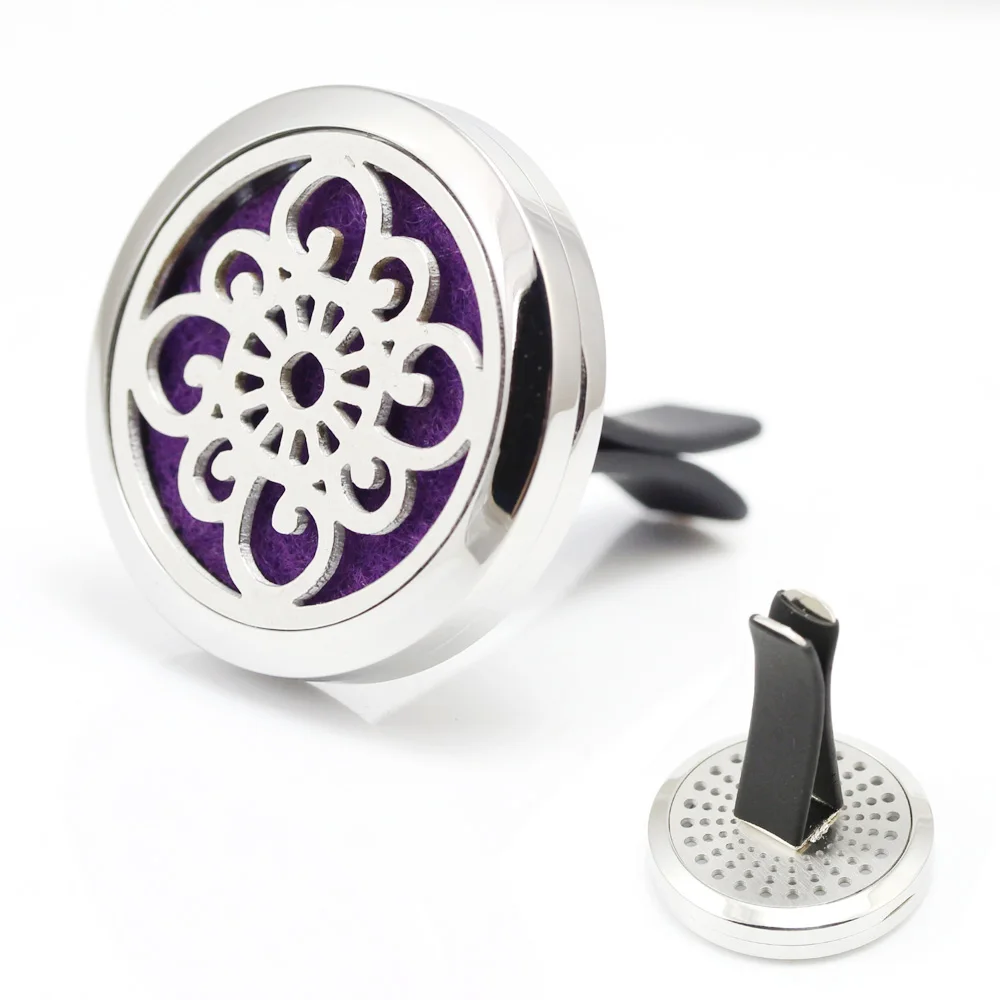 

30mm 316 Stainless Steel Flower Design Car Aroma Locket Free Pads Essential Oil Car Diffuser Vent Clip