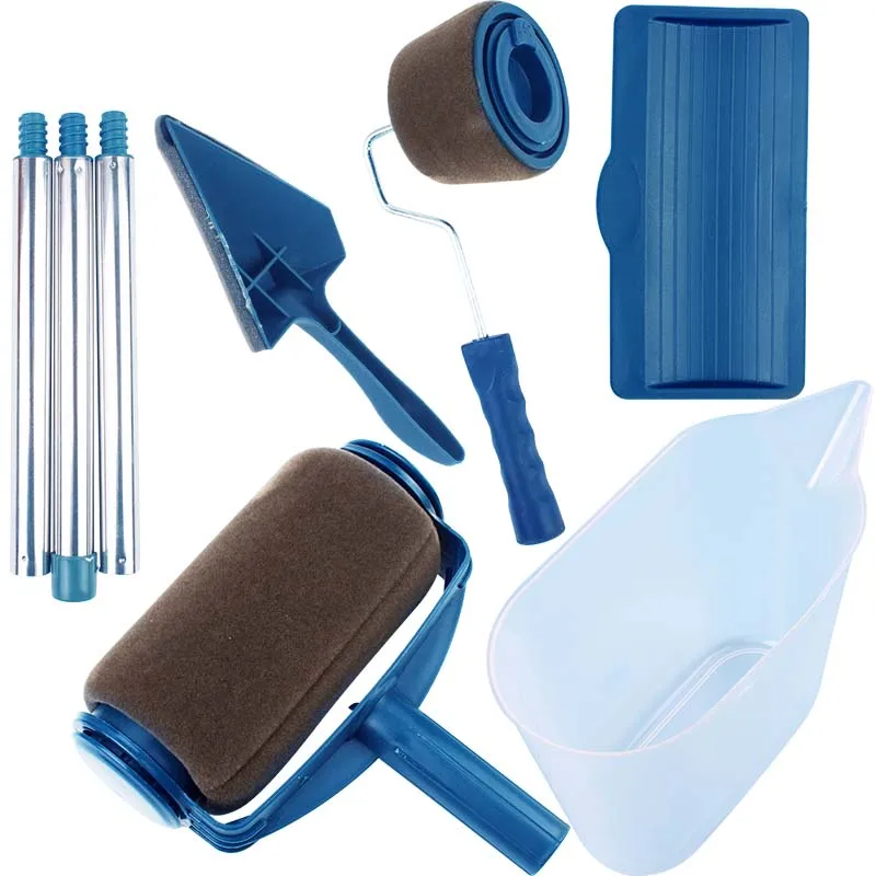 Blue Paint Brush Handle Tool Runner Roller Pro Rollers Wall Painting Kit Walls Set Edger Room Home Garden+ Extension Pole Tube DIY - Color: Blue