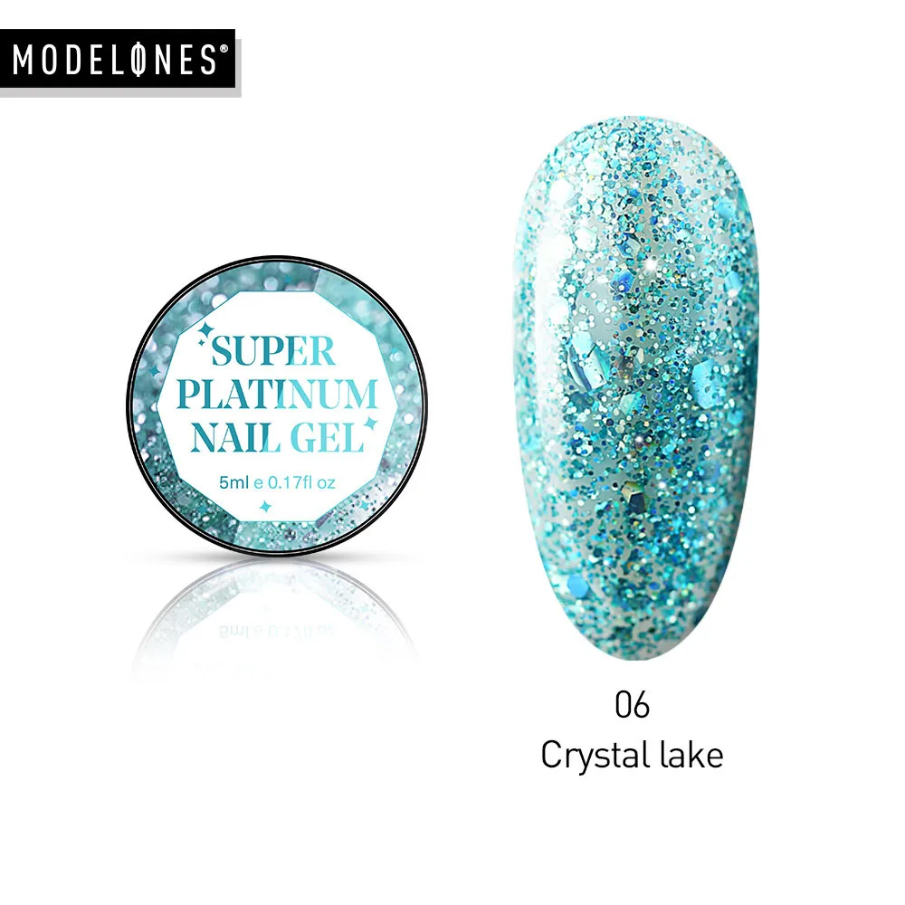 06 Crystal Lake Modelones супер Платиновый гель для ногтей супер Сияющий Цвет гель краски Кристалл лак для нейл-арта Блеск бриллианты замочить от УФ/светодиодный гель - Цвет: 06 Crystal Lake