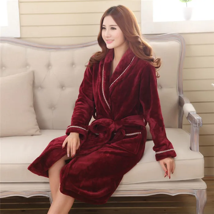 WomenRobe8 Зимнее плотное теплое женское Коралловое кимоно из рунной шерсти, халат для влюбленных пар, ночная рубашка, банное платье, одежда для сна для мужчин, большая Ночная одежда, Размеры M, L, XL, XXL, 3XL - Цвет: WomenRobe8