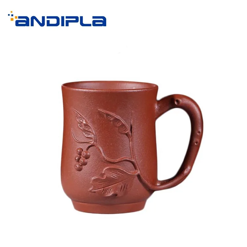 

160ml Yixing Purple Clay Tea Cup Drinkware Relief Leaves Pattern Handle Tea Cups Master Espresso Coffee Mugs Teaware Decoration
