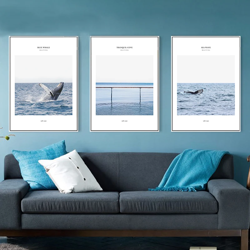 

Винтажный художественный постер на холсте морской пейзаж и синий кит, Картина на холсте, декоративная картина для домашнего декора