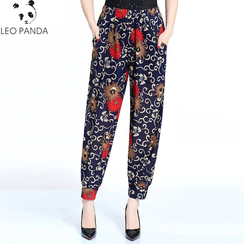 Шаровары женские с цветочным принтом шифоновые Брендовые брюки широкими