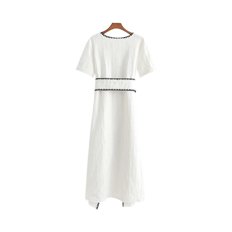 Женское Повседневное платье миди белое с запахом и v образным вырезом поясом