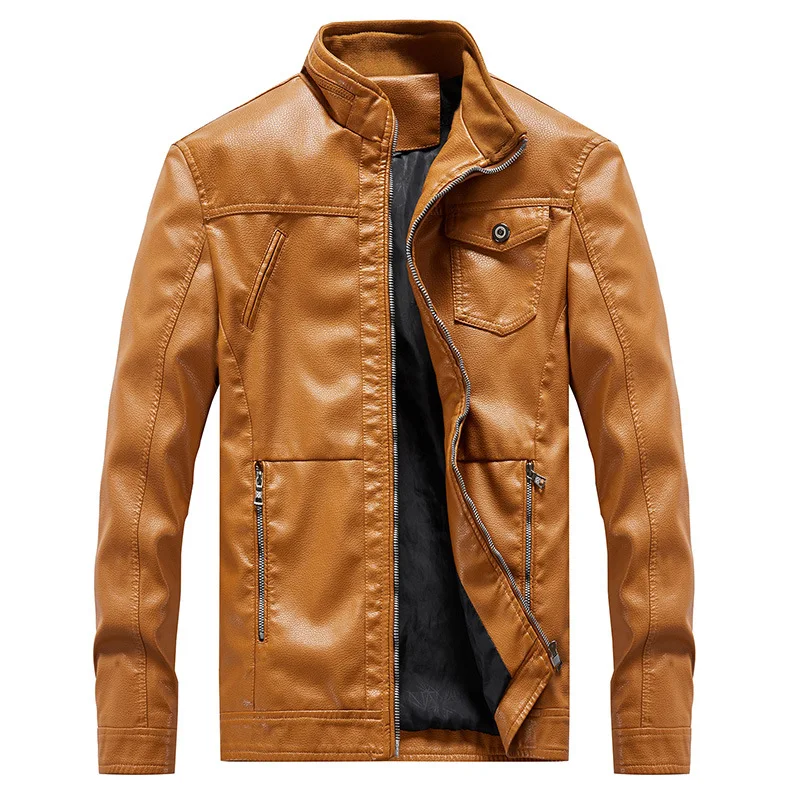 

2021 Mens PU Faux Leather Jacket Men Coats Spring Autumn Large Size Casual Tops Outwear Man Leather Motorcycle Jackets Male