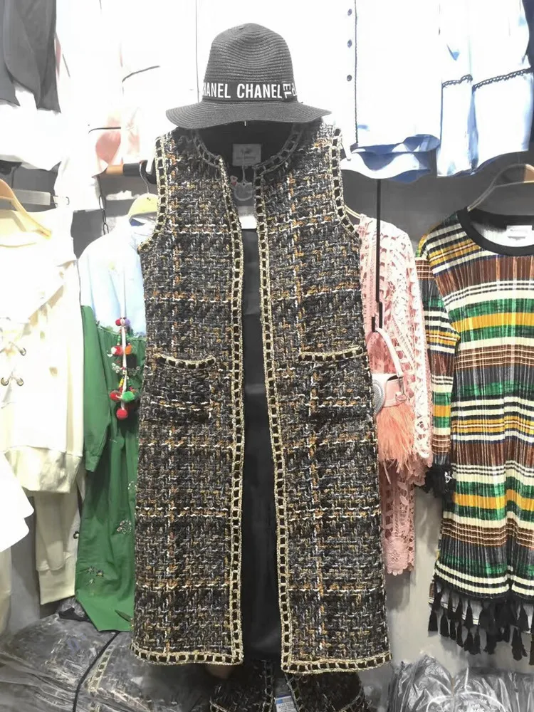 Высокое качество женский жилет Модный veste femme, элегантная твидовая куртка женская зимняя colete, женская зимняя халекос mujer без рукавов