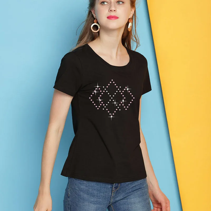 2018 Новая женская летняя футболка с коротким рукавом Harajuku Kawaii Black Diamond