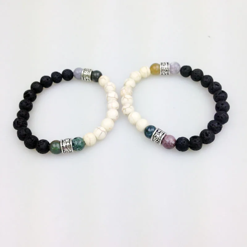 Мужские черные лавовые камни SN0056 пирит и белый Howlite успокаивающие лечебные
