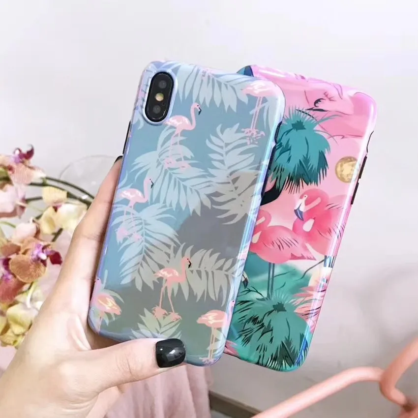 Прекрасный мультфильм Фламинго чехол для iPhone X модный гладкий зеленый лист Blu-Ray