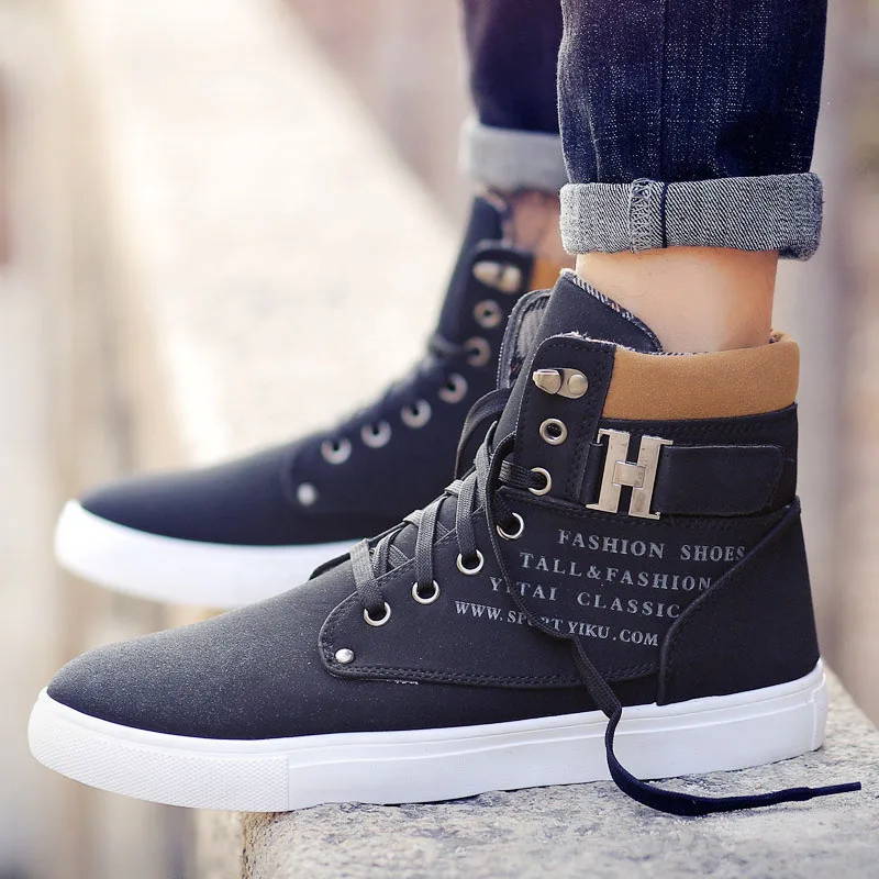 Кеды мужские с высоким верхом Вулканизированная подошва пряжкой холщовые