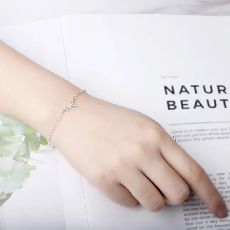 FENGLI Silver Color Jewelry Bow Bracelet for Women Girl Hollow Simple Tie Chain Bangle Female Party Gift | Украшения и аксессуары