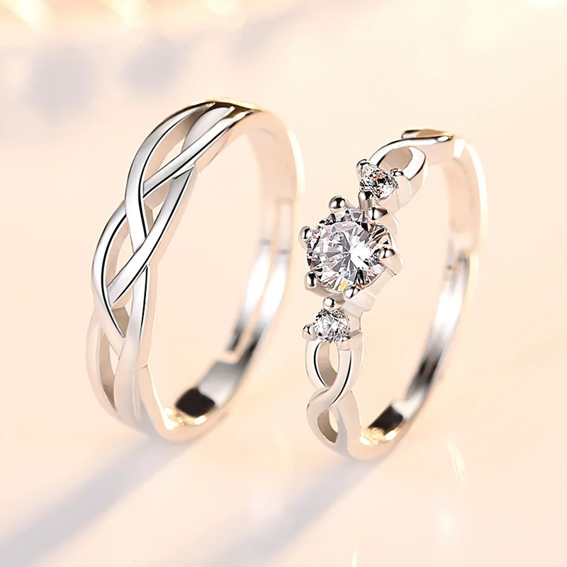 

Fashion Shiny Crystal Flower Platinum Plated Lovers Wedding Couple Rings Jewelry Women Men`s Gifts No Fade