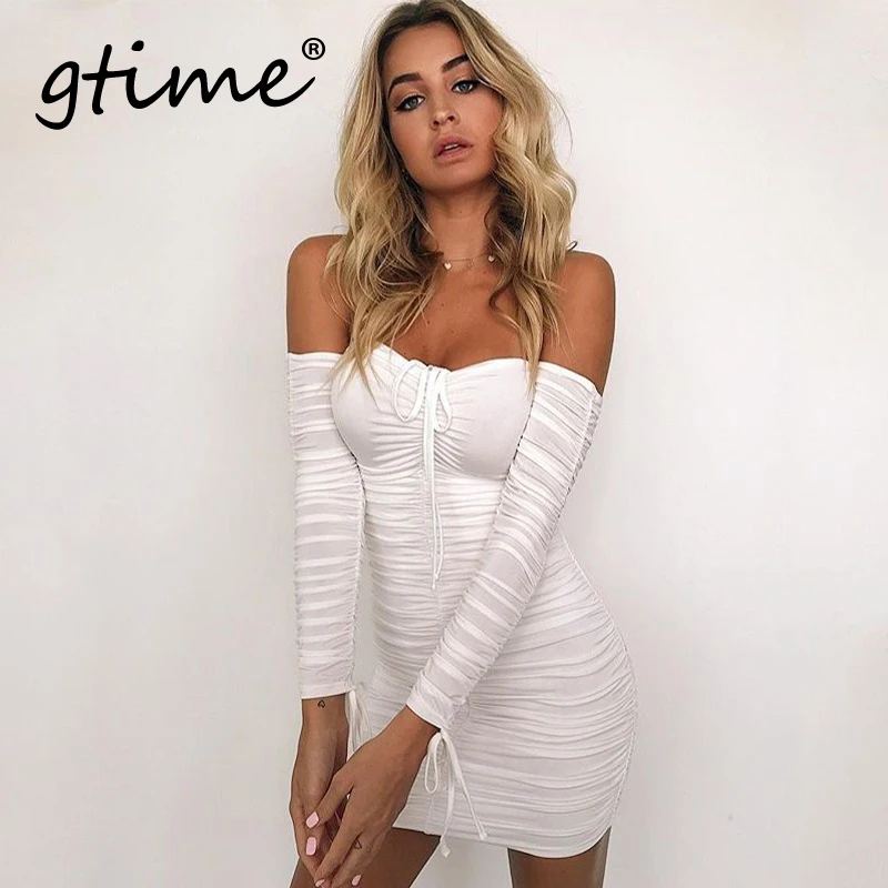 Gtime Прямая поставка женский Осень Бандажное платье для женщин пикантные с плеча