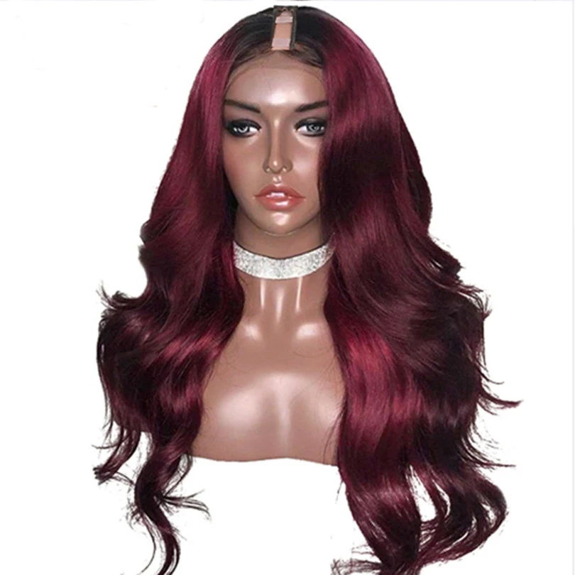 Simbeauty Ombre 1B/99J U часть парики человеческие волосы перуанские прямые волосы парики с волнистыми волосами два тона темно-красный средняя часть 1*4 U открытие