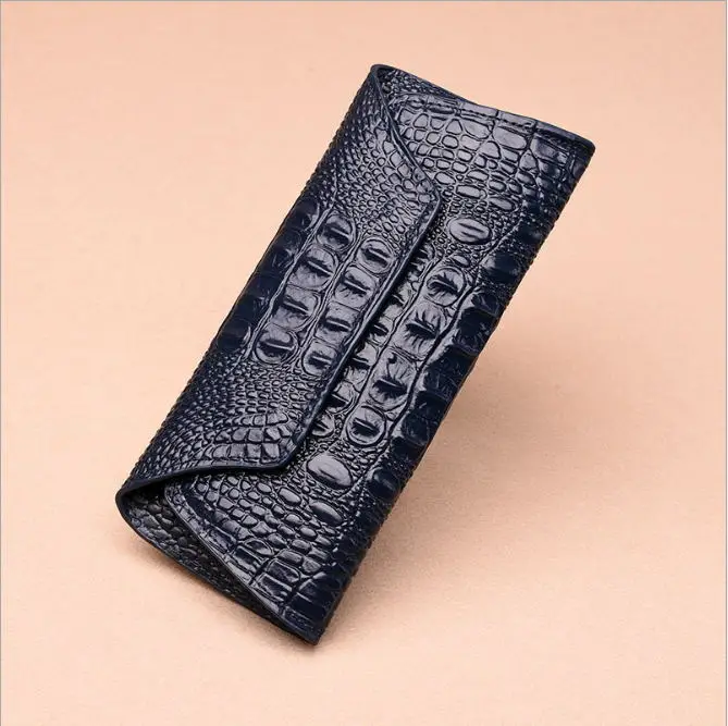 Dark Blue Женские кошельки длинный крокодиловый кошелек из натуральной кожи Женский Змеиный клатч портмоне держатель для карт Дамский модный брендовый кошелек - Цвет: Dark Blue