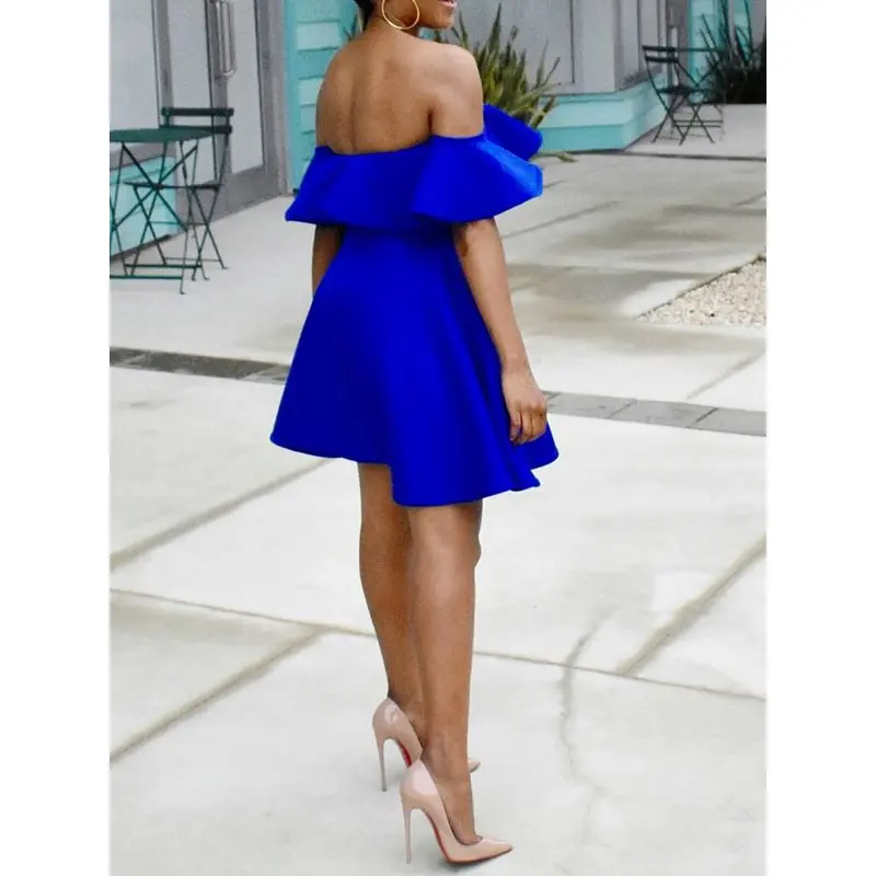 Женское сексуальное платье с открытыми плечами элегантное большие размеры синие