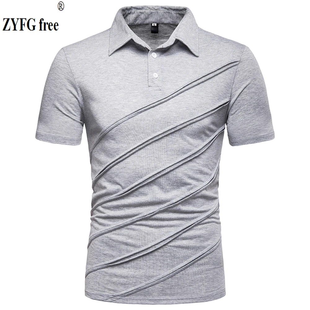 ZYFG free men Polo pleated turn-down collar short-sleeved polo shirt breathable business gentleman male tops | Мужская одежда