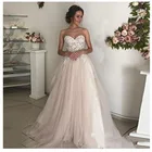 Eleagnt ТРАПЕЦИЕВИДНОЕ кружевное свадебное платье с вырезом сердечком из розового тюля с аппликацией и поясом корсет на спине свадебное платье Robe de Mariee