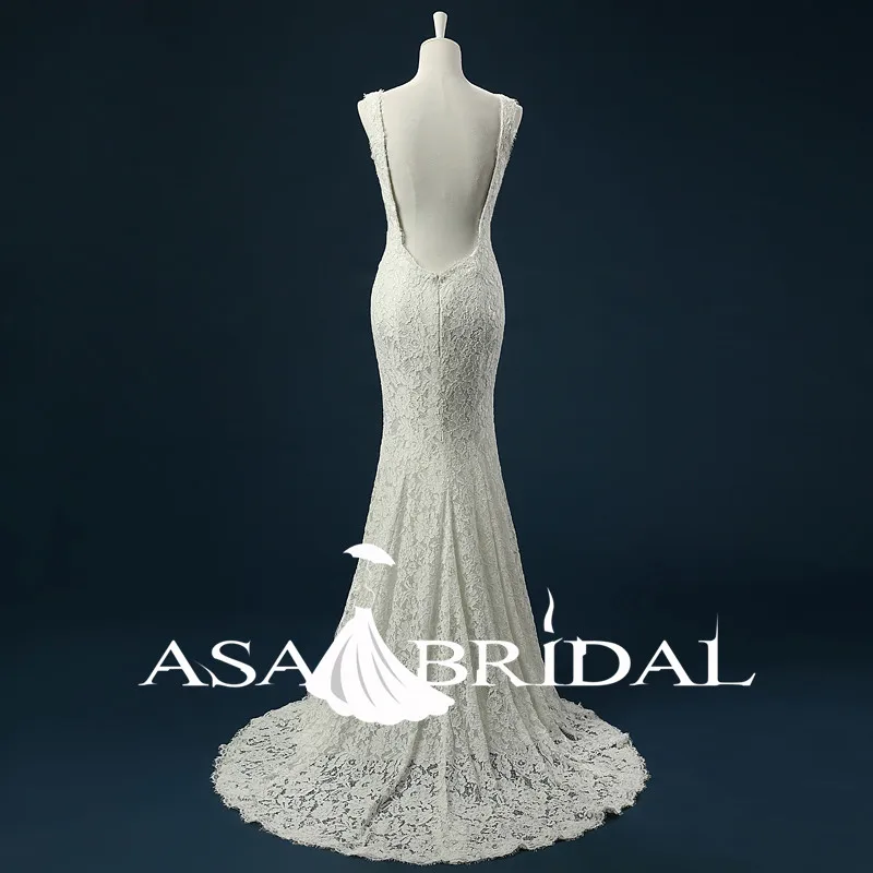 vestido de noiva Lace Mermaid Wedding Dress 2018 Sleeveless V Neck Pearls Beach Gowns Open Back Bridal Dresses | Свадьбы и торжества