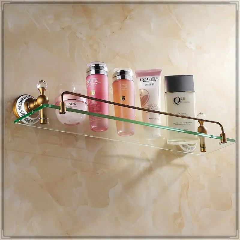Antique Brass Bathroom Glass Shelf Crystal Deco Cosmetic Storage Holder grifos | Обустройство дома
