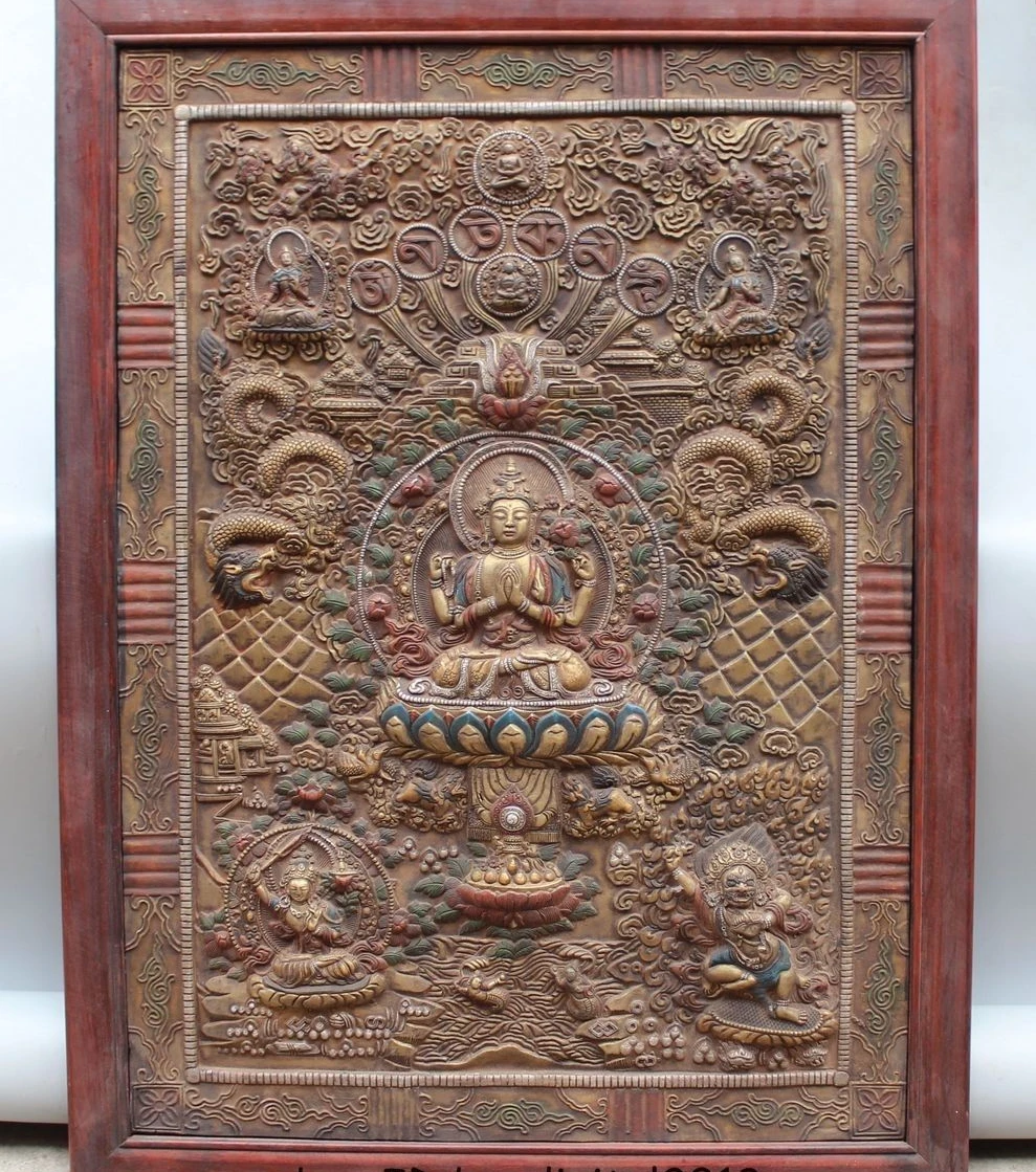 34 Тибетский буддизм дерево нарисованный четыре цвета авалокитесвара Кван Инь