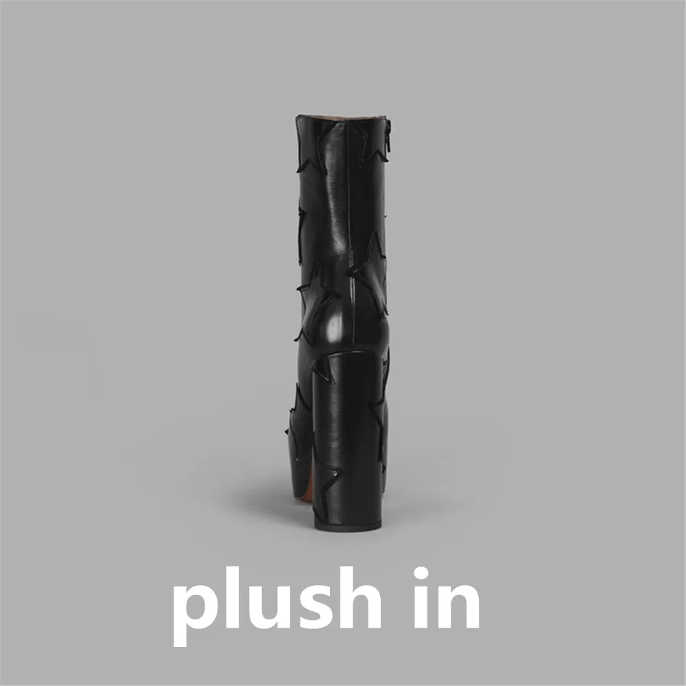 blue plush in BuonoScarpe/Новое поступление; женские сапоги со звездами на платформе; модная обувь из натуральной кожи; фирменный дизайн; Лоскутная обувь на высоком каблуке; botas mujer - Цвет: blue plush in