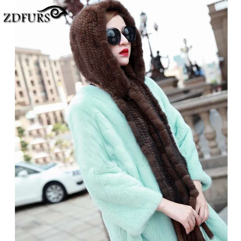 ZDFURS * зимние теплые норковые меховые шапки и шарфа Для женщин норки кепка вязаная
