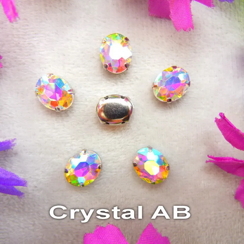 A1 Crystal AB AB цвета серебряный коготь настройки 7 размеров овальной формы стекло Кристалл пришить стразы бусины свадебное платье аксессуары отделка - Цвет: A1 Crystal AB