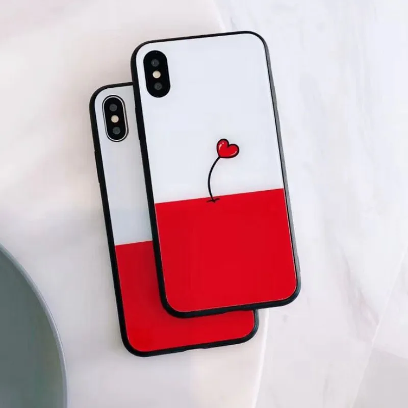 Cute Love Heart Phone Case for IPhone X 6 XS 6S 7 8 XR MAX Glass Back Cover Plus Cases |