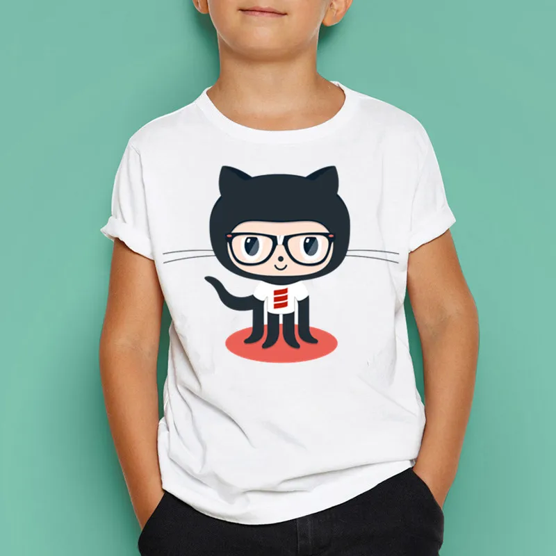 Детская футболка с надписью Geek Programmer Github Social Coding летние белые топы для мальчиков