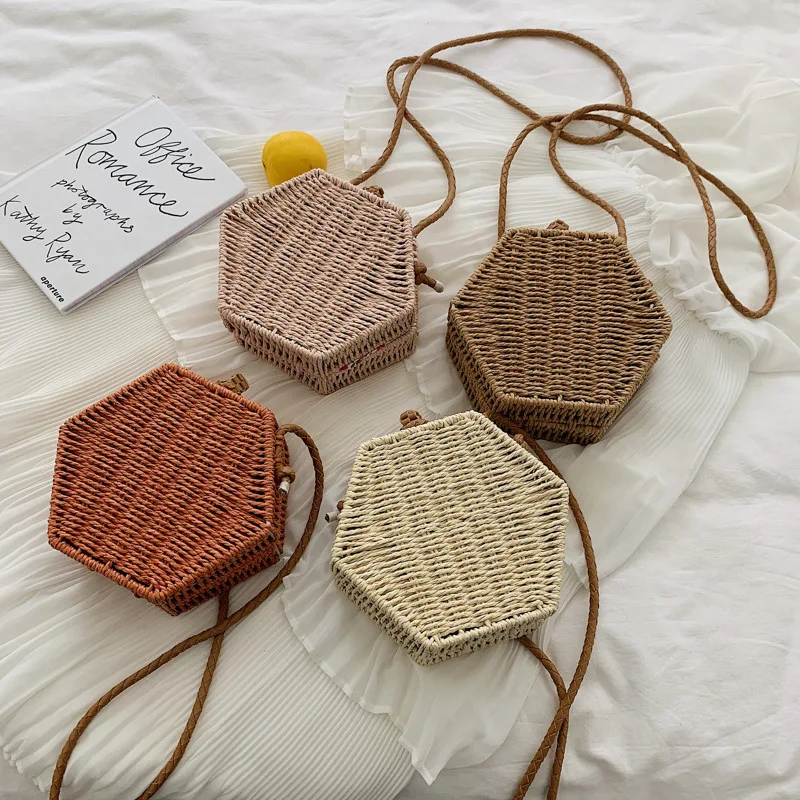 Женская Соломенная пляжная сумка через плечо с шестигранной сумкой для женщин 2019