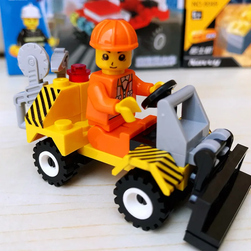 Construction vehicle Bulldozer Excavator Forklift Crane Building Blocks Engineering series Minifigure Car children toys | Игрушки и