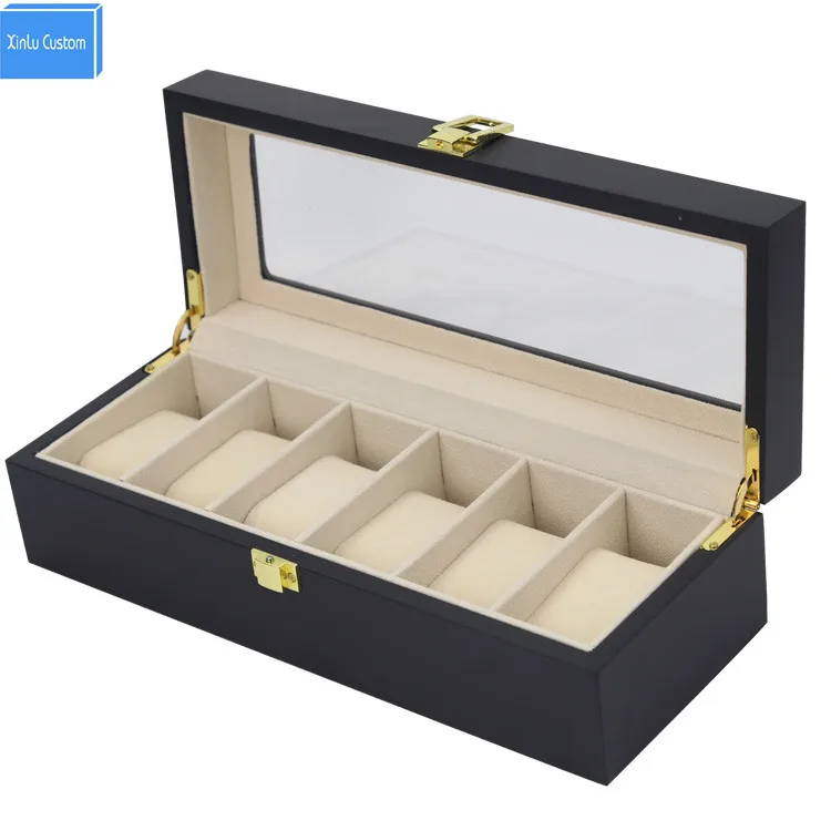 Черная коробка для часов и чехол Роскошный во всем мире 6 ячеек органайзер
