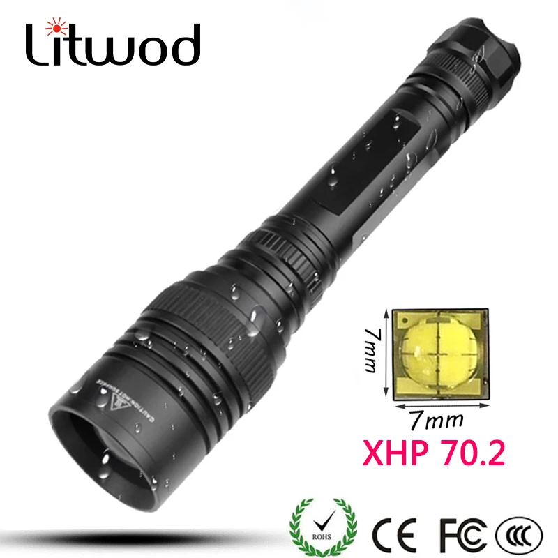 Litwod Z20 CREE XLamp XHP70.2 32 Вт тактический светодиодный фонарик с чипом 18650 3200lm мощный зум