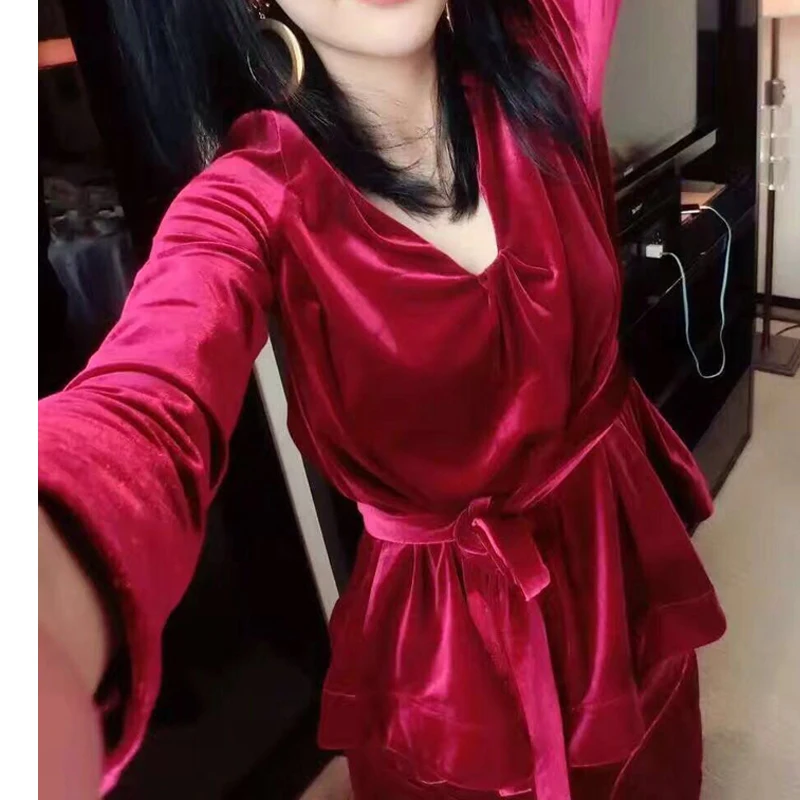 Женский комплект 2 шт. женский бархатный костюм тонкий блейзер Новый Модный