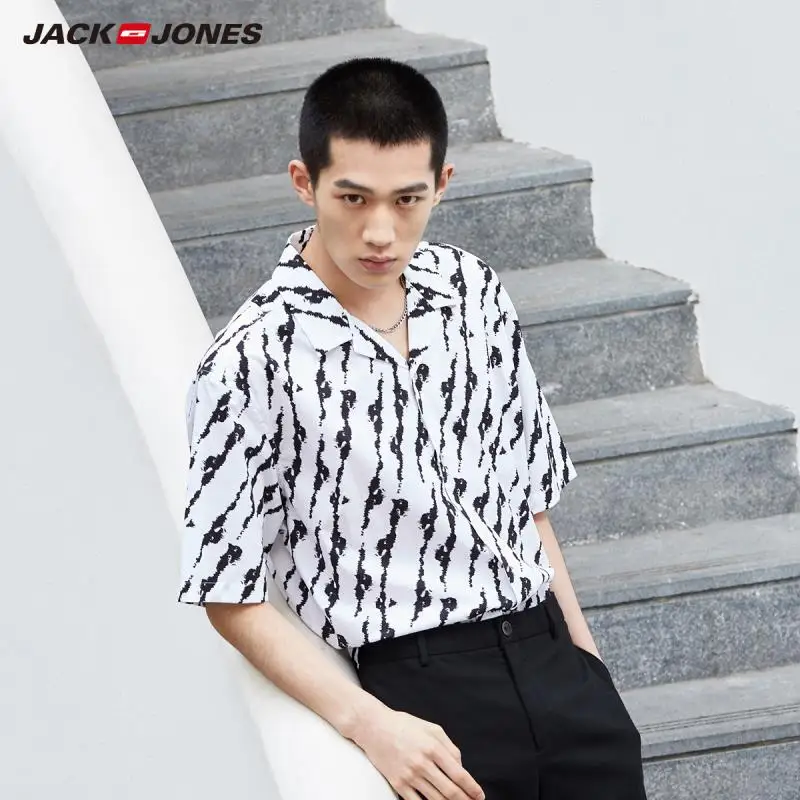 JackJones Мужская хлопковая контрастная рубашка с короткими рукавами E | 219104508